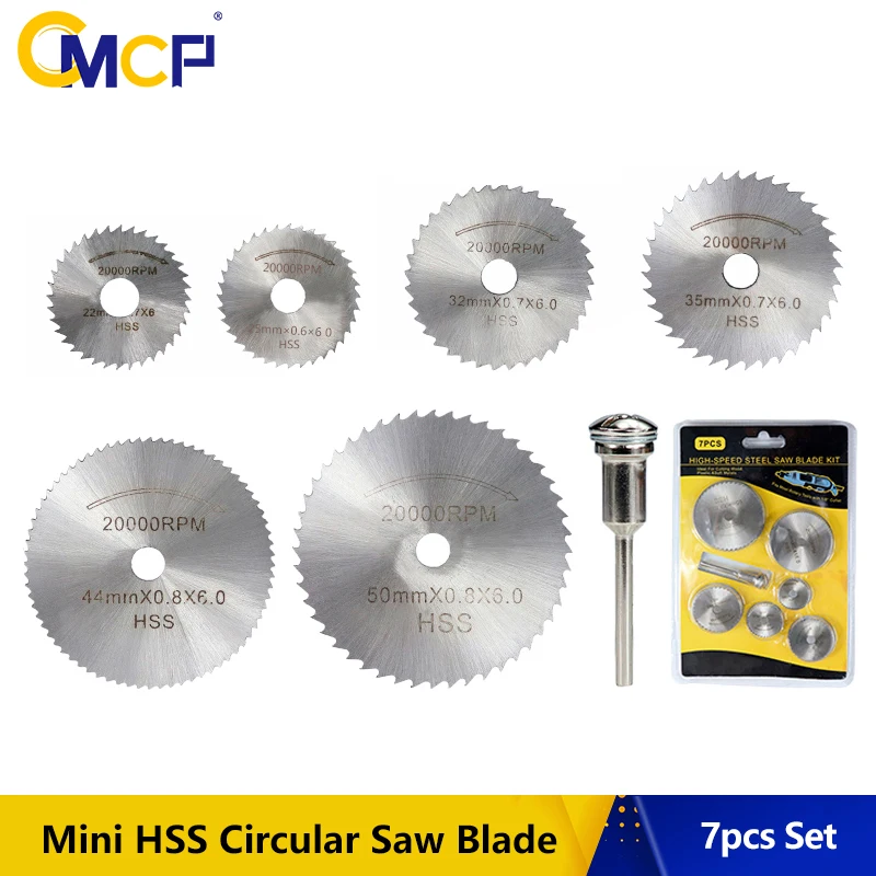 

CMCP 7pcs Set Mini HSS Circular Saw Blade Rotary Tool For Dremel Wood/Metal Cutting Discs With Mandrel Cut Off