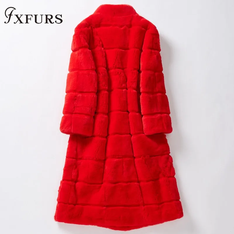 2020Fxfurs new Real Fur Coat Winter Jacket Women Natural Rex Rabbit Fur Thick Warm Stand Collar Three Quarter Sleeve Streetwear