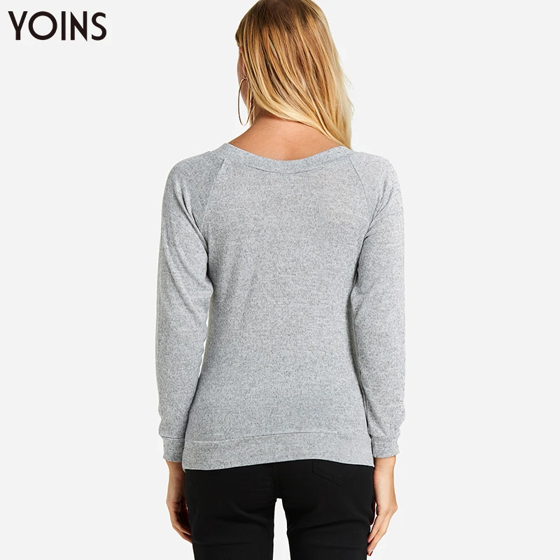 YOINS 2019 весна осень зима женские свитера и джемперы хлопок v-образный вырез длинный