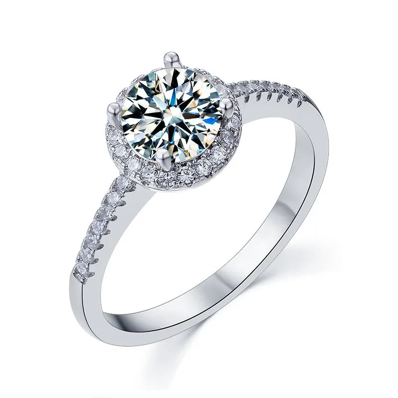 

925 Sterling Silver Ring female new 1 carat micro inlay Princess round bag mosang diamond ring finger holder silver jewelry