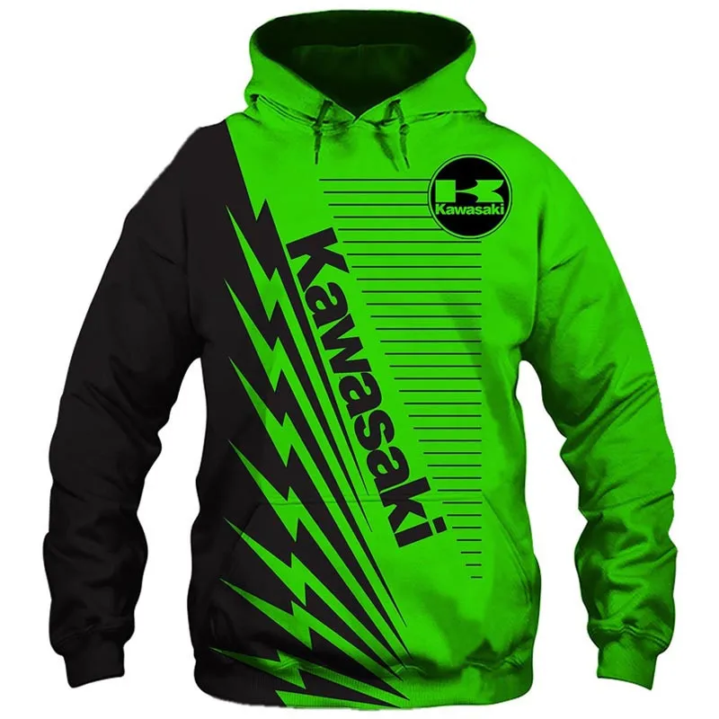 

New Men's Hoodie Kawasaki Motorcycle Logo 3D Printing Hooded Pullover Harajuku Sweatshirt Motocross Cross Country Rally Jacket