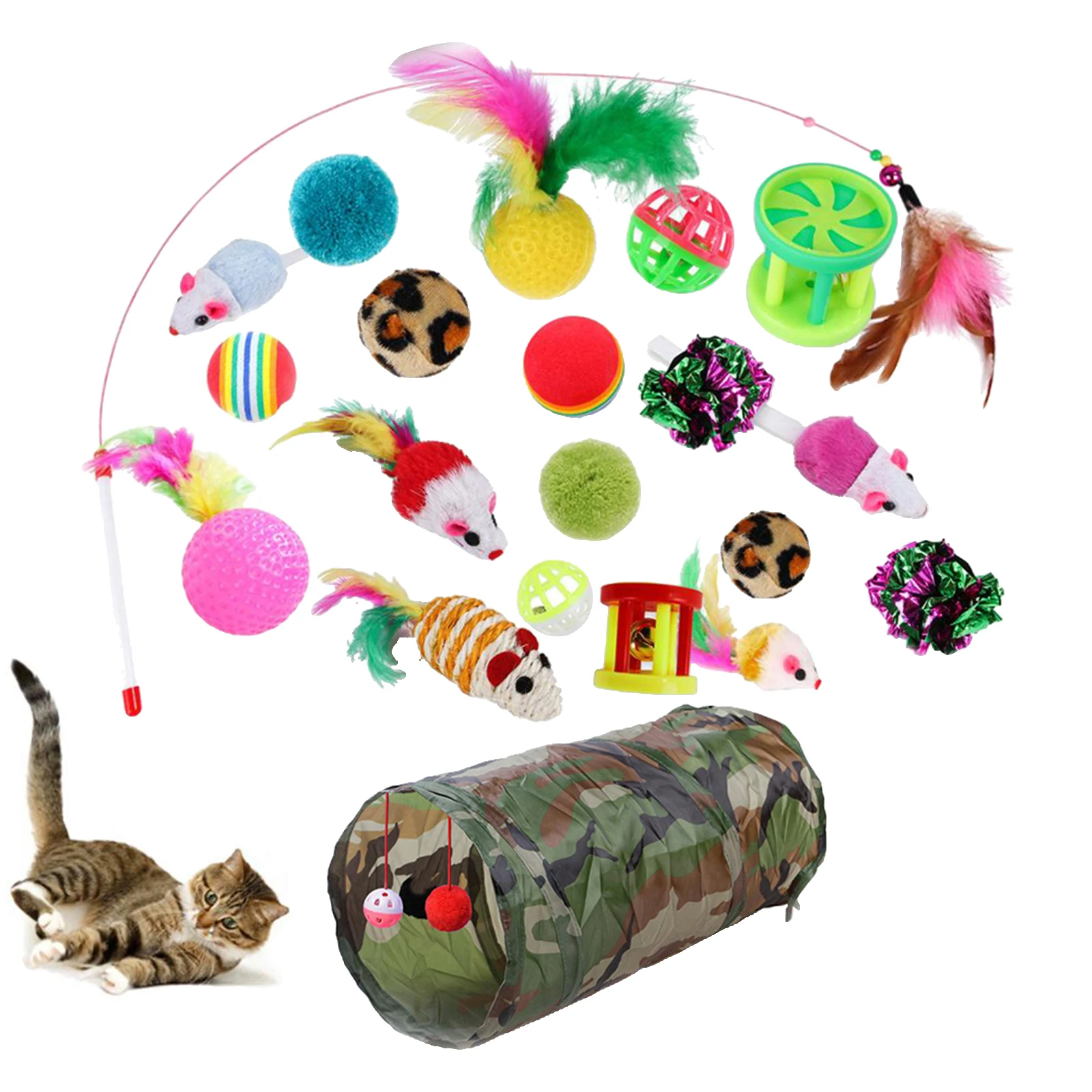 

21pcs Interactive Cat Toy Mouse Ball Scratch Toys Pet Kitten Wand Play Toys