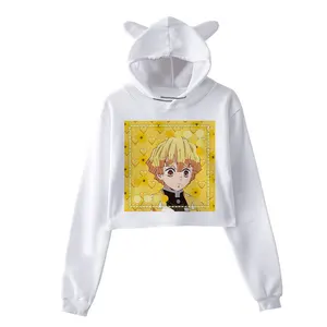 Милый Женский свитшот в стиле Харадзюку С Капюшоном, рассекающим демонов, зимний Женский свитшот No Yaiba, женский короткий топ с длинным рукавом