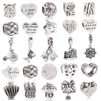boosbiy 2pc silver plated alloy heart lovebirds charms beads fit brand bracelets for women jewelry accessories making