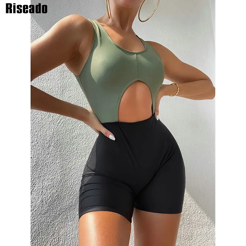 

Riseado Patchwork One Piece Swimsuits 2022 Cut Out Swimwear Women Bodysuit Boyleg Monokini Sport Bathing Suits Female Beachwear