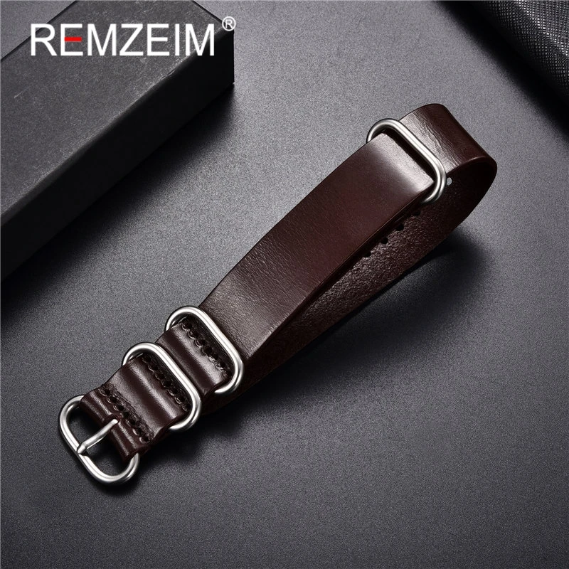 

REMZEIM Nato ZULU Retro Genuine Leather Watchbands Replacement Watch Straps Oily Band Bracelets 18mm 20mm 22mm 24mm Strap