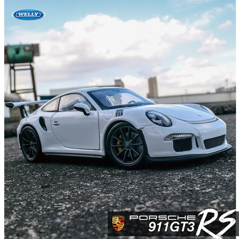 Welly 1:24 Porsche 911 GT3 RS Белый брелок для автомобильных ключей имитационная модель