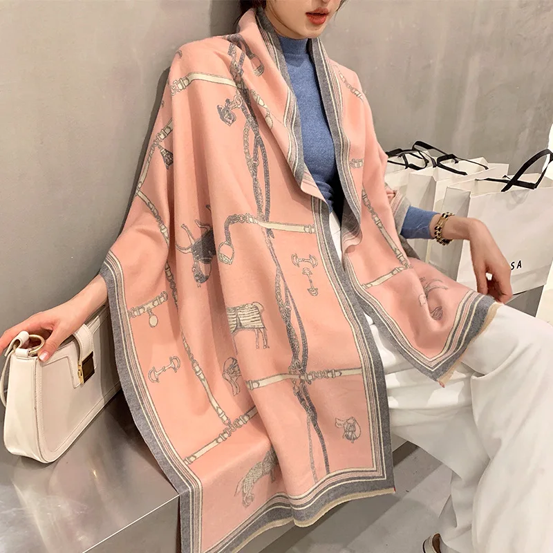 

Retro Carriage Chain Autumn and Winter New Imitation Cashmere Warm Scarf Women's Dual-use Double-sided Shawl Scarf
