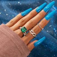 huatang 3pcsset minimalism green rhinestone rings sets for women boho silver color hollow geometric knuckle rings jewelry party