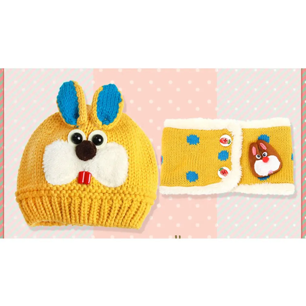 

Winter Fashion Baby Bunny Hat Scarf Two-Piece Set Comfortable Knitted Hat Kids Cute Knitting Cap Outdoor Baby Warm Hat