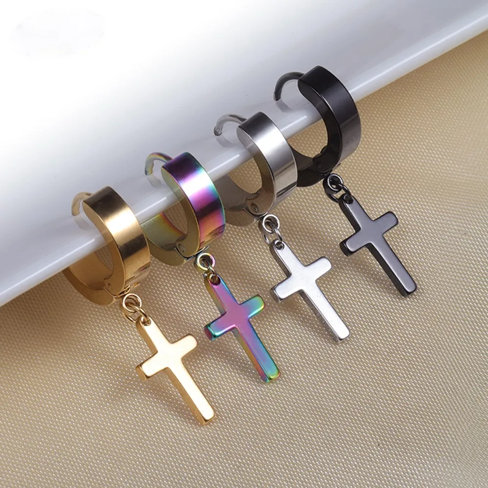 

1Pcs Women Men's Stainless Steel Dropping Earrings Black/Golden Color Cross Earrings Gothic Punk Rock Style Pendientes Jewelry