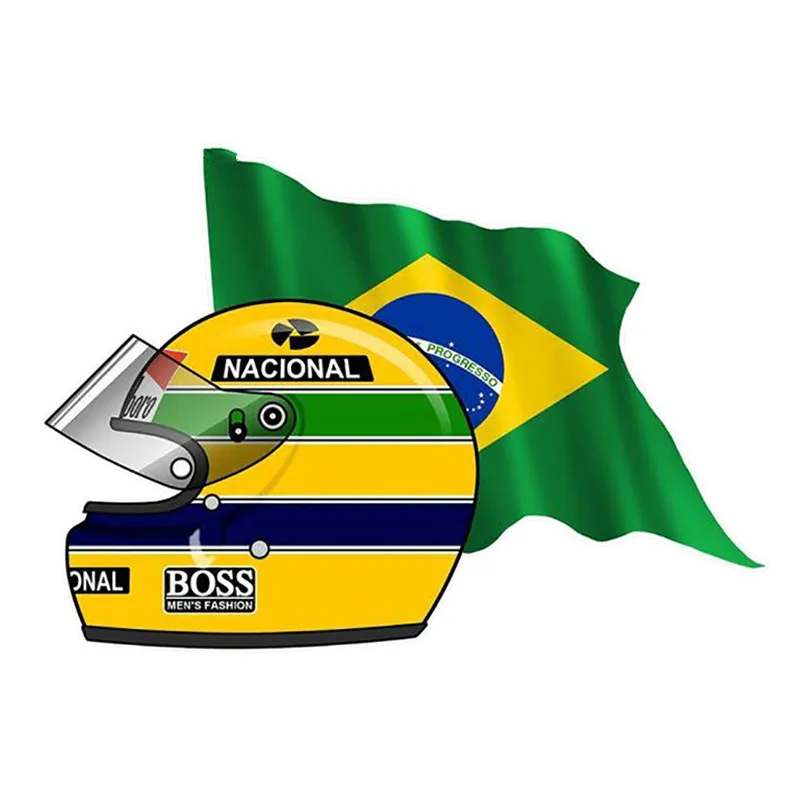 13cm x 9.3cm Ayrton SENNA FLAG BRAZIL Helmet Left Sticker Funny Car Styling Vinyl Decals Bumper Window Stickers | Автомобили и