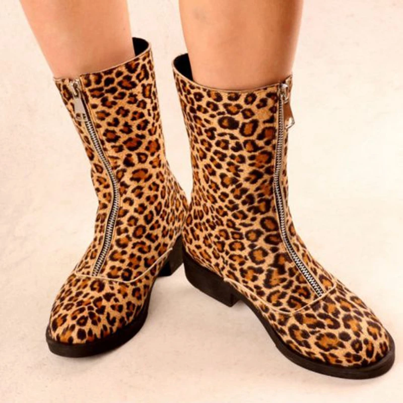 Женская обувь с леопардовым принтом ботильоны на высоком каблуке Осень зима