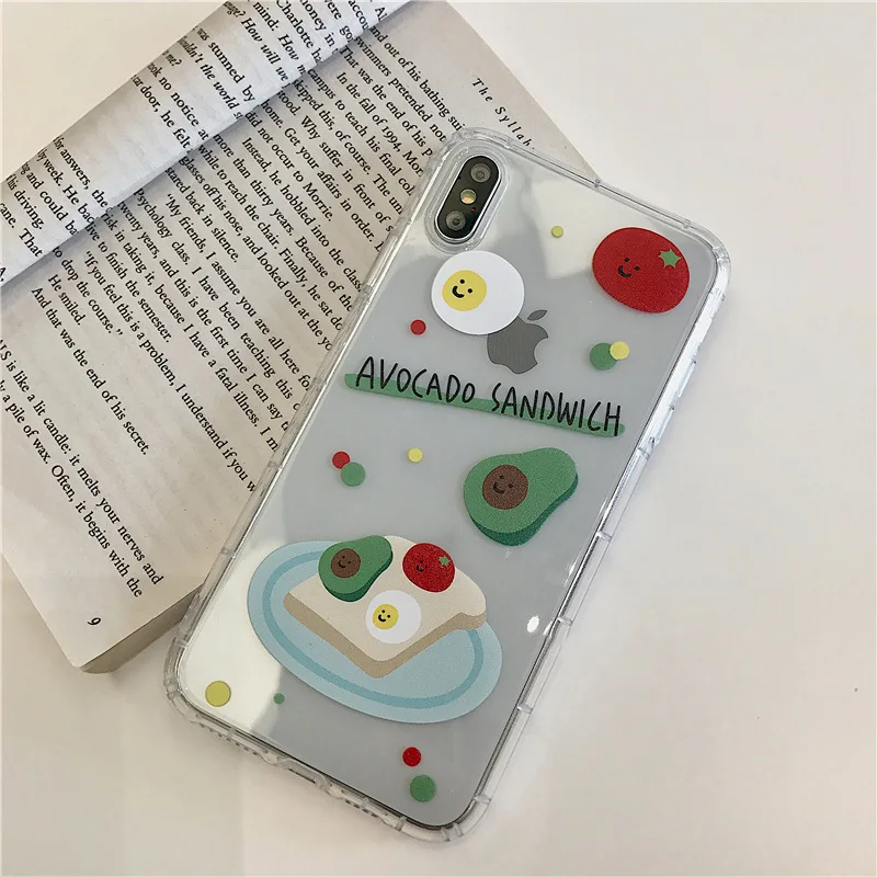 INS Korea Cute Strawberry Cake Avocado Soft Phone Case For iPhone 11 Pro Max Back Cover for X XR XS 8 7 6 6S Plus |