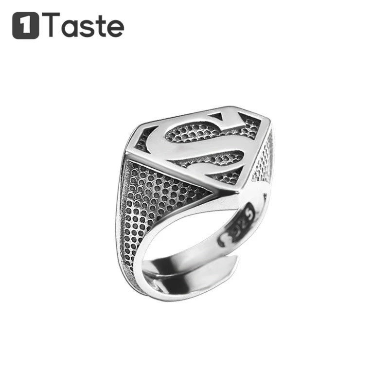 

ONE TASTE 925 Sterling Thai Silver Men's Ring S Letter Handcraft Hyperbole Open Rings Fine Jewelry Simple Trendy Hiphop Gift