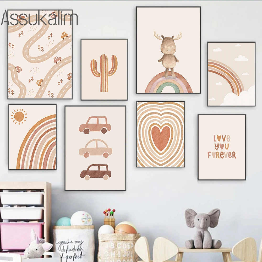 

Nursery Wall Art Print Deer Poster Car Cactus Prints Rainbow Canvas Painting Love Posters Boho Wall Picture Baby Kids Room Decor