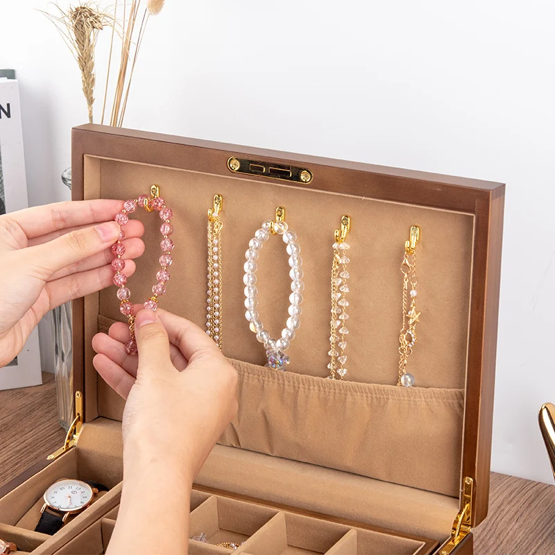 Vintage Solid Wood Jewelry Box Storage Chinese Antique Necklace Earring Earrings Watch String Hand High-grade