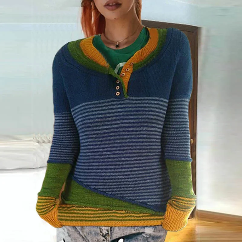 

Джемпер женский трикотажный в полоску, с длинным рукавом и v-образным вырезом