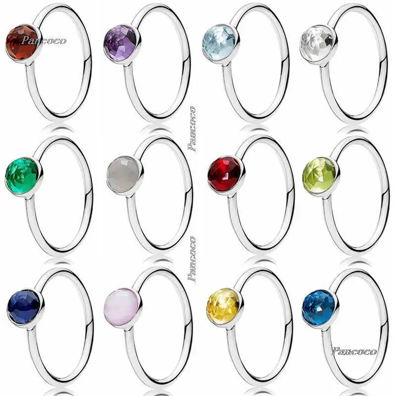 

Original 925 Sterling Silver Ring Month Droplet With Colorful Crystal For Women Wedding Party Gift Europe Fashion Jewelry