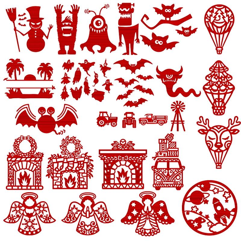 

Happy Halloween Series Evil Snowman Fireplace Angel Ghost Bat Metal Cutting Dies Scrapbooking Card Making DIY New Die Cut 2021