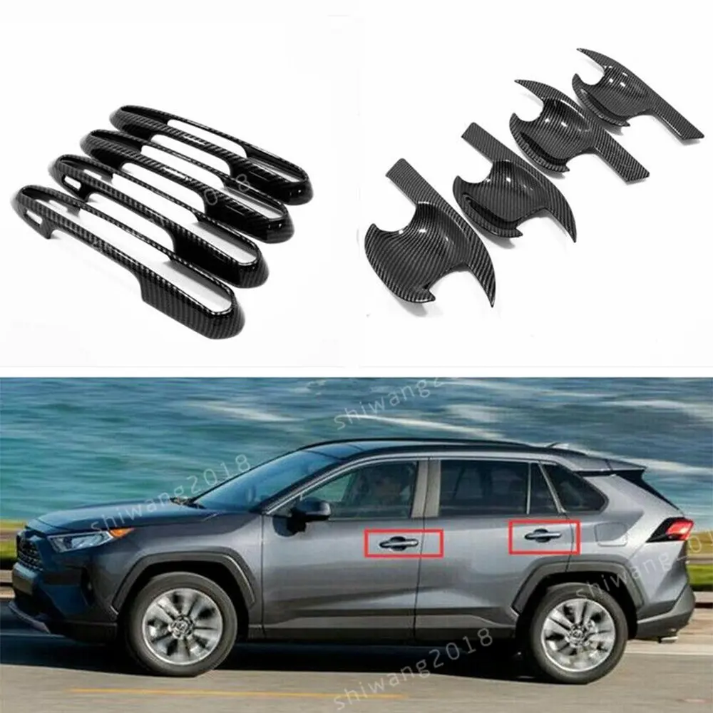 

8PCS Carbon Fiber ABS Exterior Door Handle Bowl Cover For Toyota RAV4 2019-2020