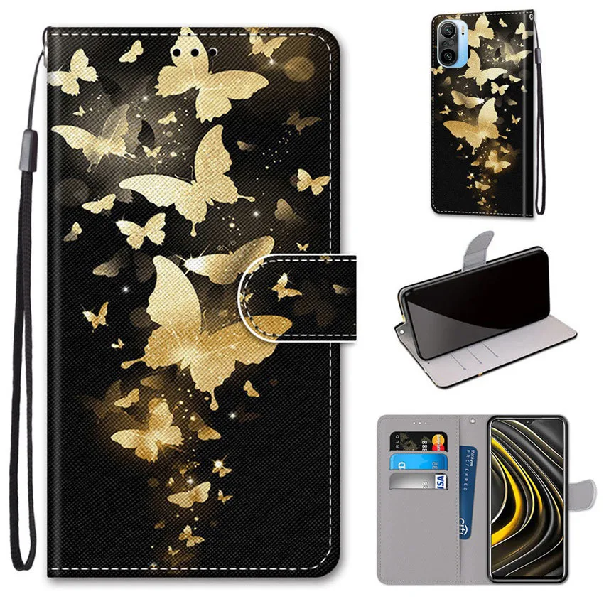redmi note 10 10s pro flip leather phone case for xiaomi mi 11i k40 poco f3 5g wallet card holder stand book cover painted coque free global shipping