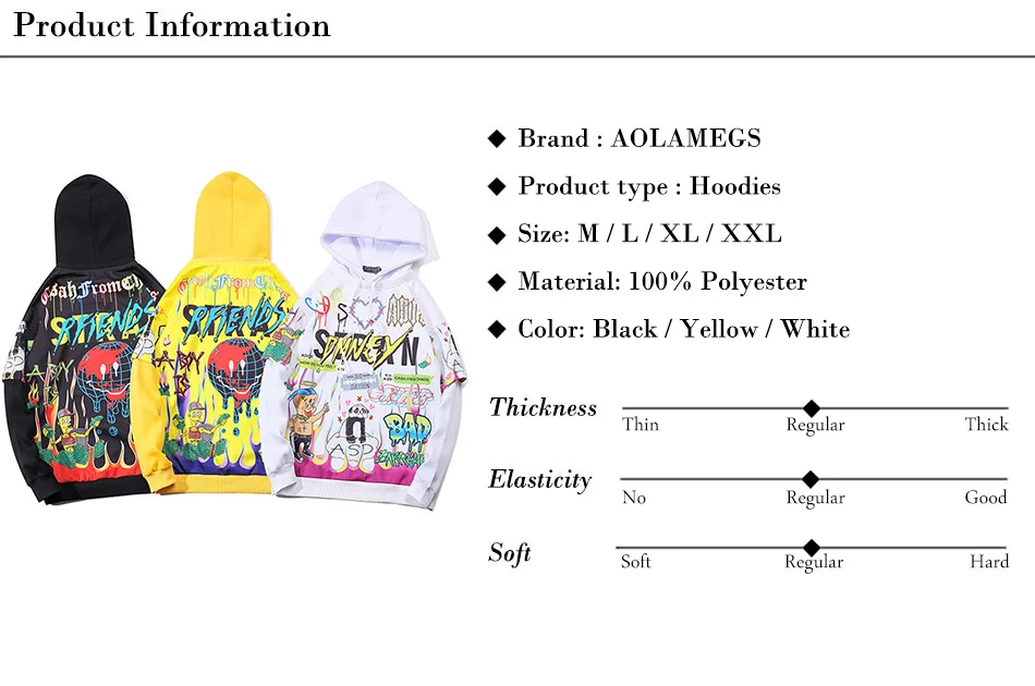 Aolamegs Hoodies Men Hip Hop Letter Print Men Pullover Cartoon Oversize Style Hooded Sweatshirt Lover High Street Streetwear