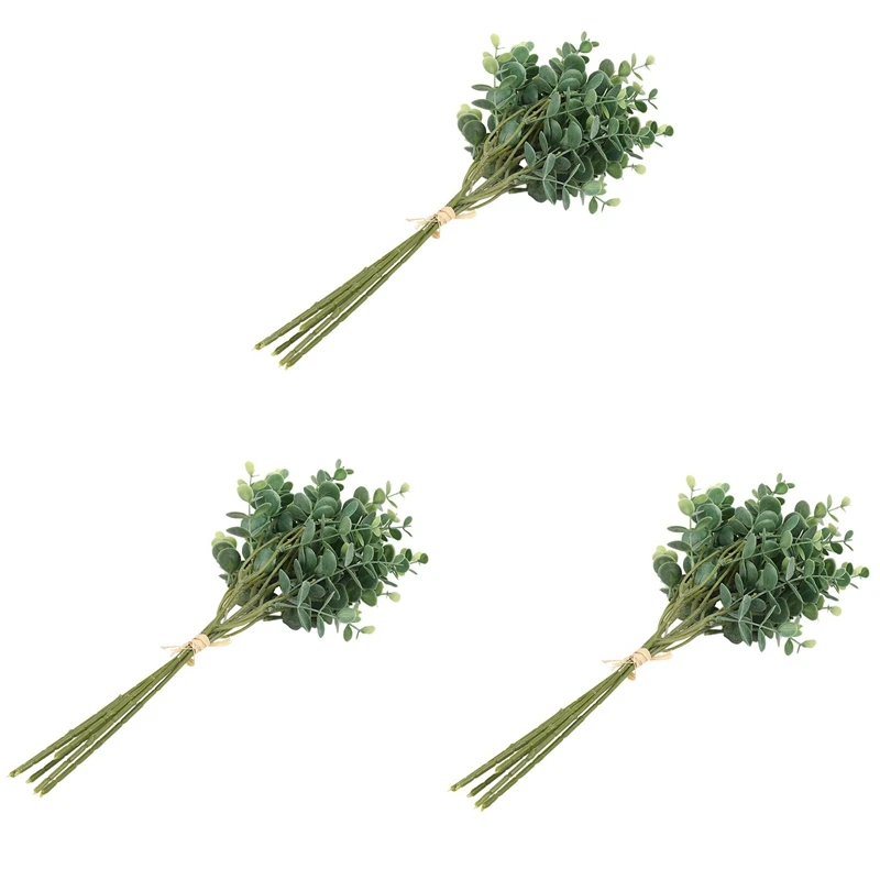 

18 Pcs Eucalyptus Plastic Leaves Bunch for Home Christmas Wedding Small Faux Foliage Fake Money Leaf Plant Green