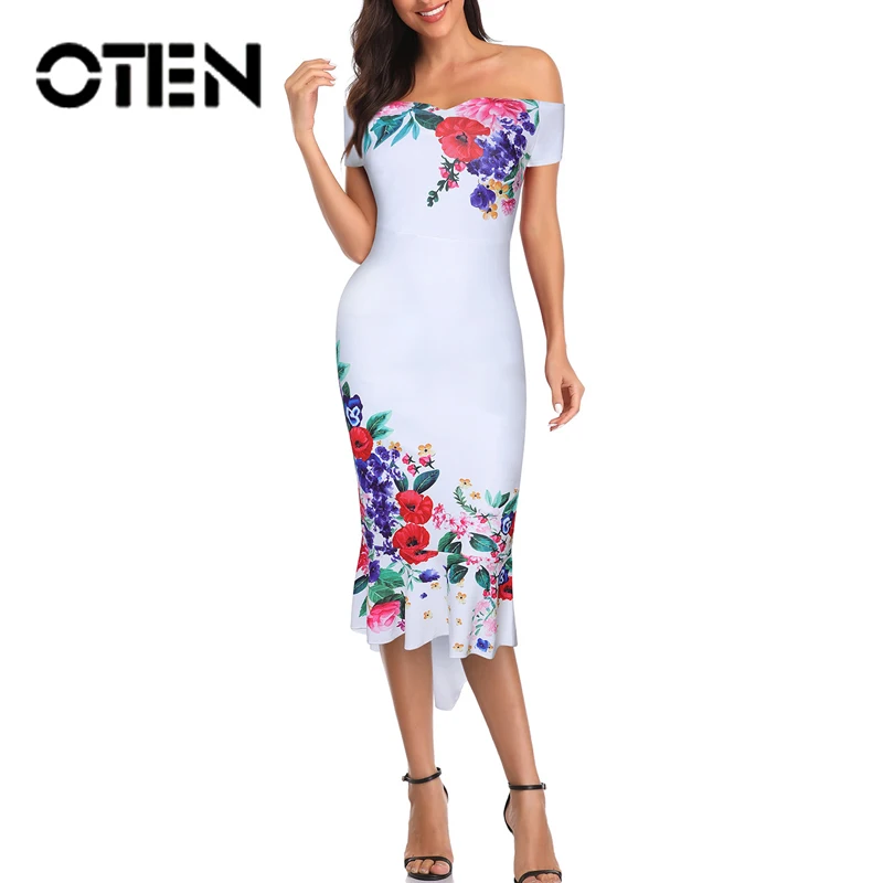 OTEN женское необычное платье с открытыми плечами элегантное Сексуальное вечернее