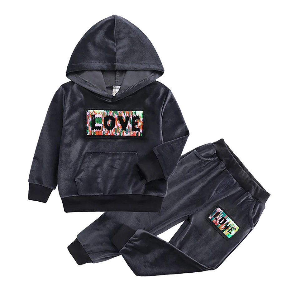 2021 Autumn Fashion Baby Boys Girl Clothes Velvet Long Sleeve Hooded Jacket+Pants 2pcs Tracksuit Infant Boys Clothing Set