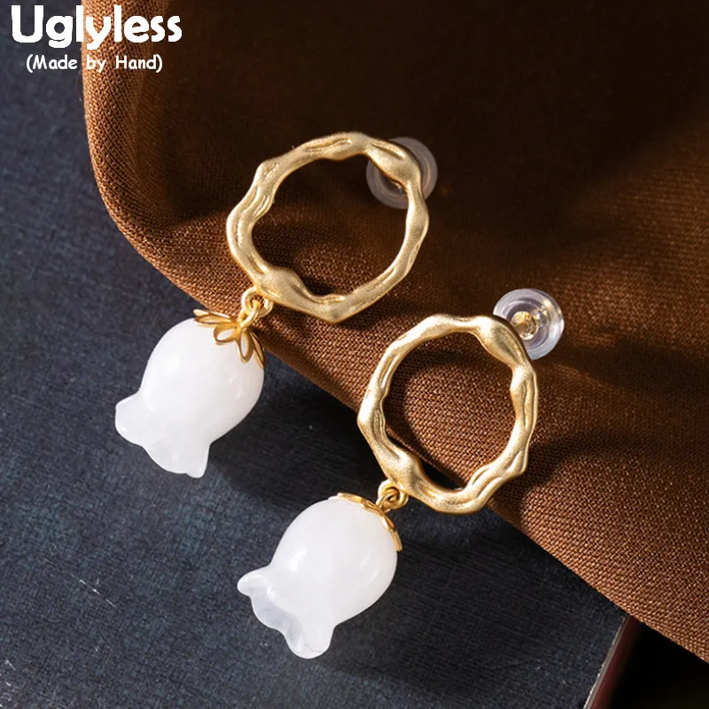 

Uglyless Irregular Round Gold Circles Earrings for Women Real 925 Silver Floral Earrings Lily of the Valley Flower Brincos Jewel