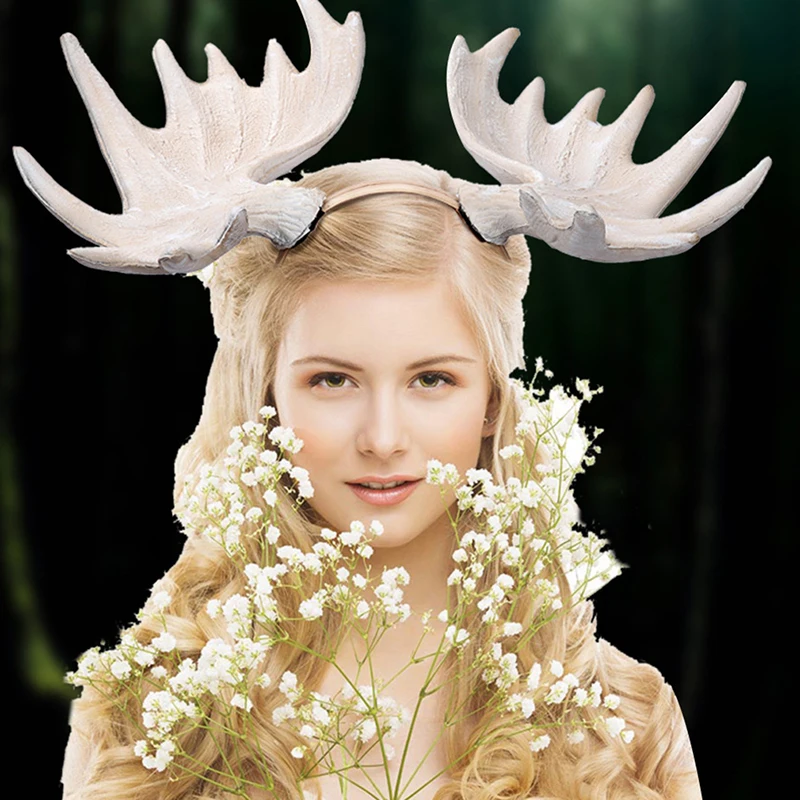 

Simulation White Antler Headdress DIY Accessories Material Headband Cute Christmas Decor Photo Photography Props