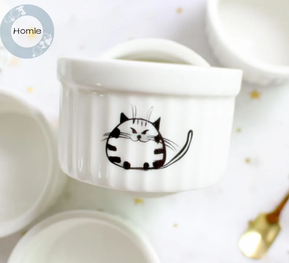 Домашняя одежда 1 шт. Керамика суфле выпечки чаша с мультяшным котом пудинг Kitty