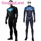 Titans костюм Nightwing наряд 3D комбинезон с принтом Диком Грейсоном костюм эластичный боди с сапоги маска для глаз для взрослых мужской костюм
