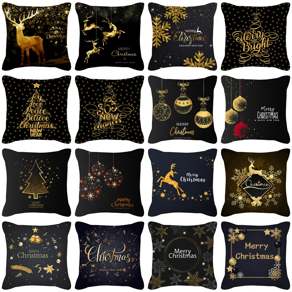 

45*45cm Christmas Pillow Cover Black Gold Series Pillowcase Without Pillow Core Pillows Decor Home Cojines Decorativos Para Sofá