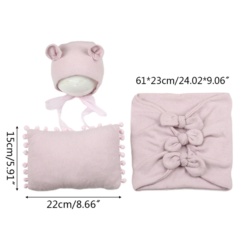 Set de accesorios de fotograf&iacute;a para reci&eacute;n nacidos, Set de 3 unids/set, sombrero, almohada, envoltura para fotos de beb&eacute;s-3