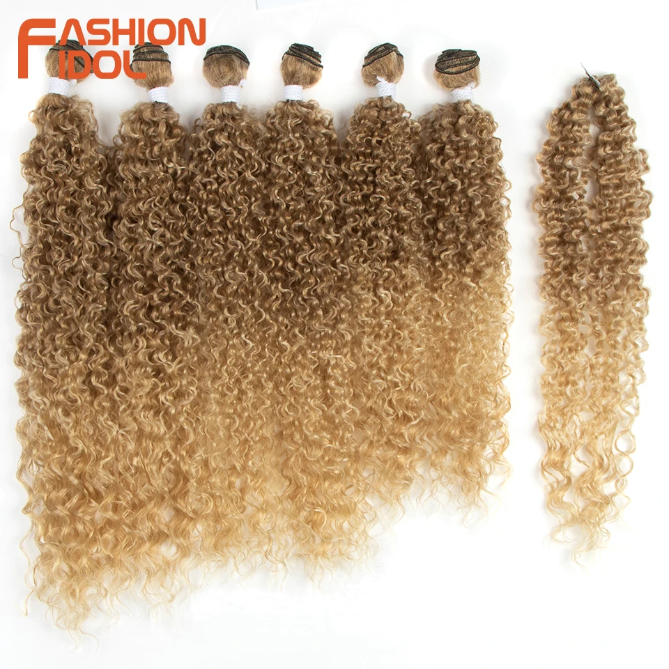 

FASHION IDOL Afro Kinky Curly Hair Bundles 22-26 inches Ombre Black Brown Blonde Synthetic Hair Weaves Crochet Hair Extensions