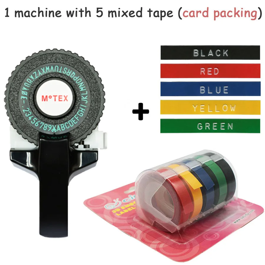 Черный цвет MoTex E101 принтер мини DIY Ручная Совместимость для dymo 3D тиснение ручная лента ручная машинка надпись машина - Цвет: machine add 5 mixed