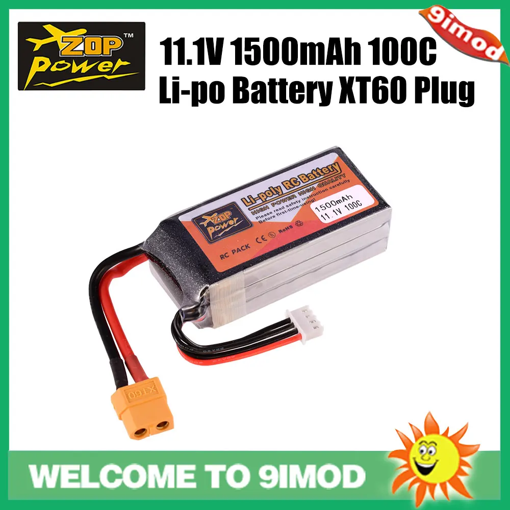 

ZOP Power 11.1V 1500mAh 100C 3S Lipo Battery XT60 Plug Rechargeable For RC Racing Drone Helicopter Car Boat Model