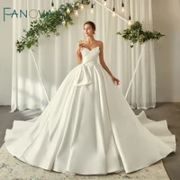 elegant wedding dress long train vestido de noiva satin strapless ball gown wedding gowns robe de mariee bridal dress for woman