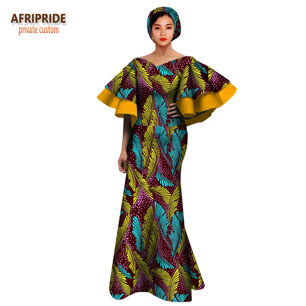 Африканское традиционное весеннее женское платье AFRIPRIDE с расклешенными рукавами длиной до пола, платье-труба для женщин с шарфом A1825024