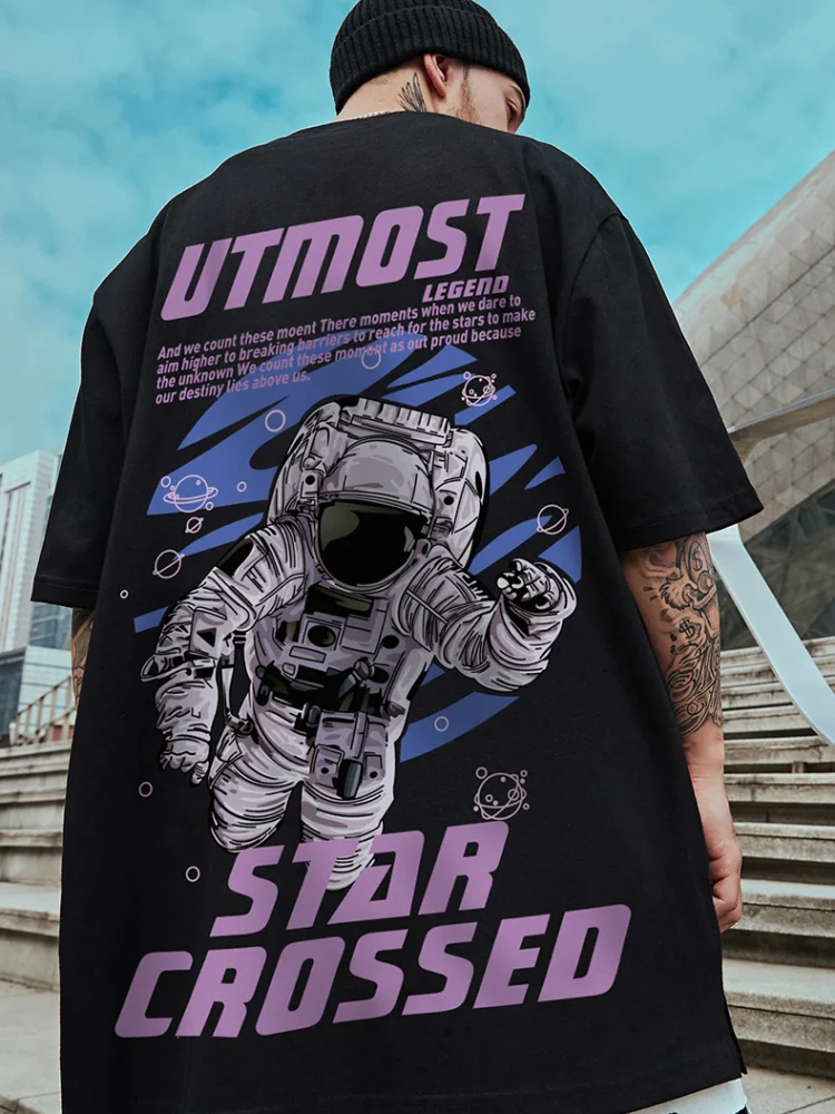 

Oversize Trendy Brand Fat Men's Large Size Hip-hop Loose Short-sleeved T-shirt Astronaut Half-sleeved Tide
