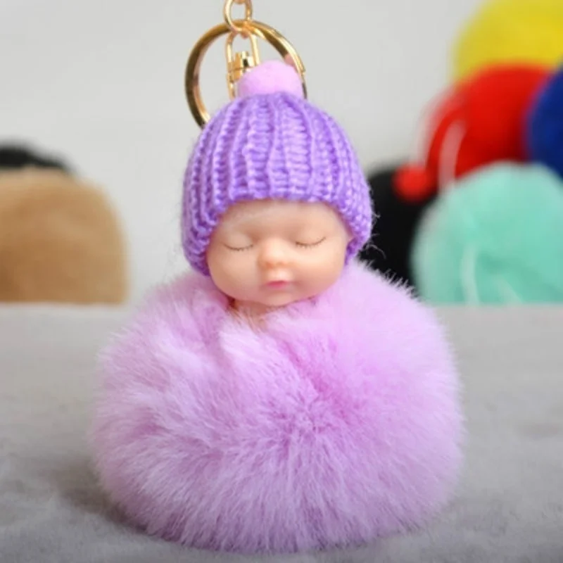 Спящая кукла брелок помпон из кроличьего меха Автомобильный Брелок Детские