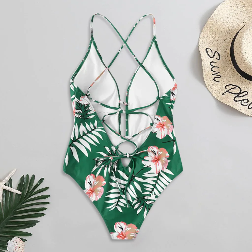 Женский сексуальный купальник с принтом листьев небольшой свежий высокой талией