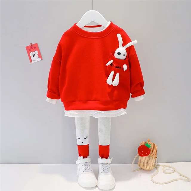 Baby Girls Clothing Sets Kids Casual Clothes Lace Cartoon Rabbit T Shirt Pants Toddler Infant Children Vacation Costume 2