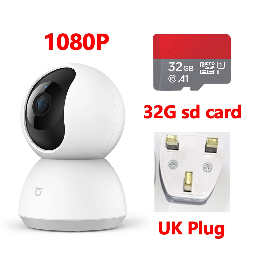 32G Card-UKPlug Смарт-Камера Xiaomi Mijia, умная веб-камера 1080 P, Wi-Fi, панорамирование, ночное видение, 360 угол обзора, видеокамера, детский монитор, домашняя камера безопасности - Цветной: 32G Card-UKPlug