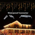 Рождественская уличная Гирлянда-занавеска в виде сосулек, светильник20 м, 220 В переменного тока, водонепроницаемый соединитель для Новогоднего декора