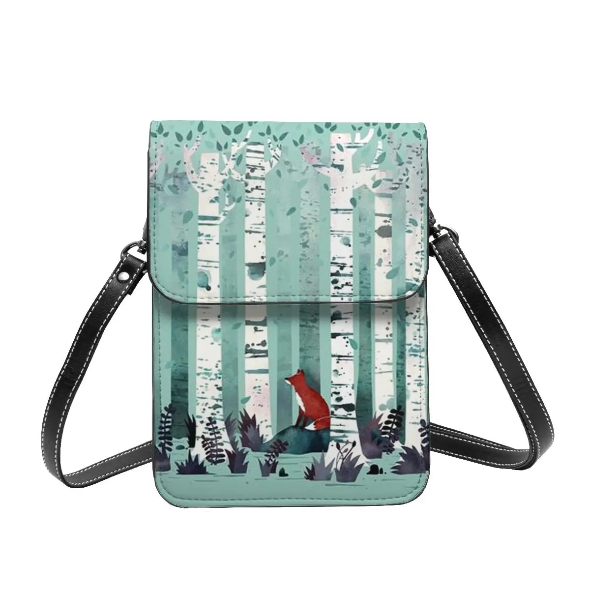 

The Birches Animal Shoulder Bag Forest Trees Female Fashion Mobile Phone Bag Aesthetic Leather Travel Bags