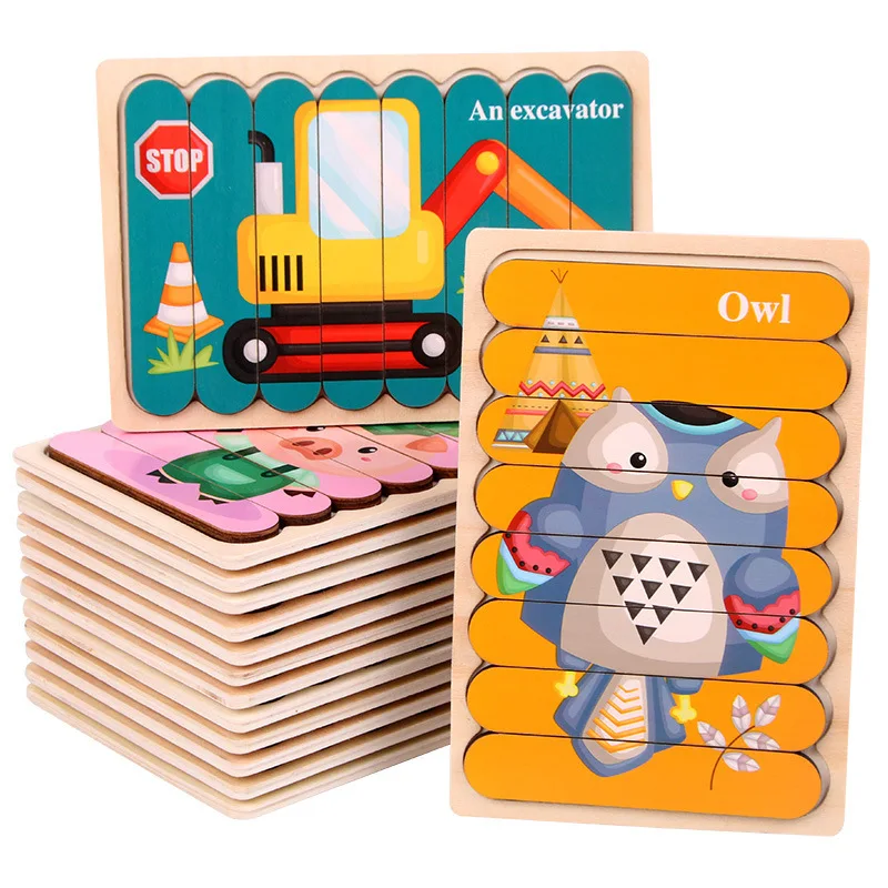 

Children's Wooden Creative Puzzle Two-sided Traffic Animals Puzzles Educational Learning Toys Kids Boy Girl Games Dropshipping