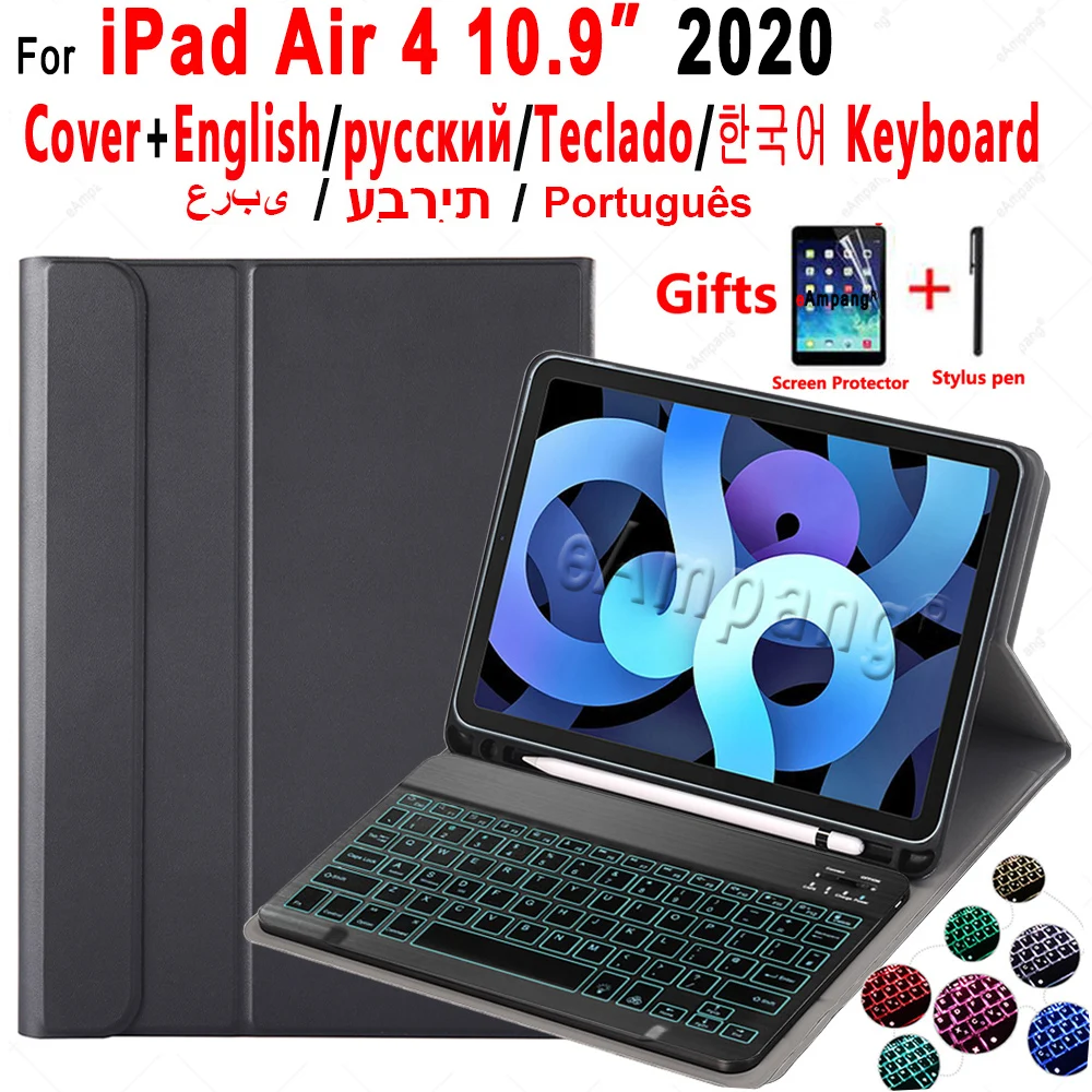 Case do Teclado para Ipad A2324 A2072 Capa 7 Cores Retroiluminado Russo Espanhol Árabe Hebraico Teclado Bluetooth ar 4th 4 10.9 2021